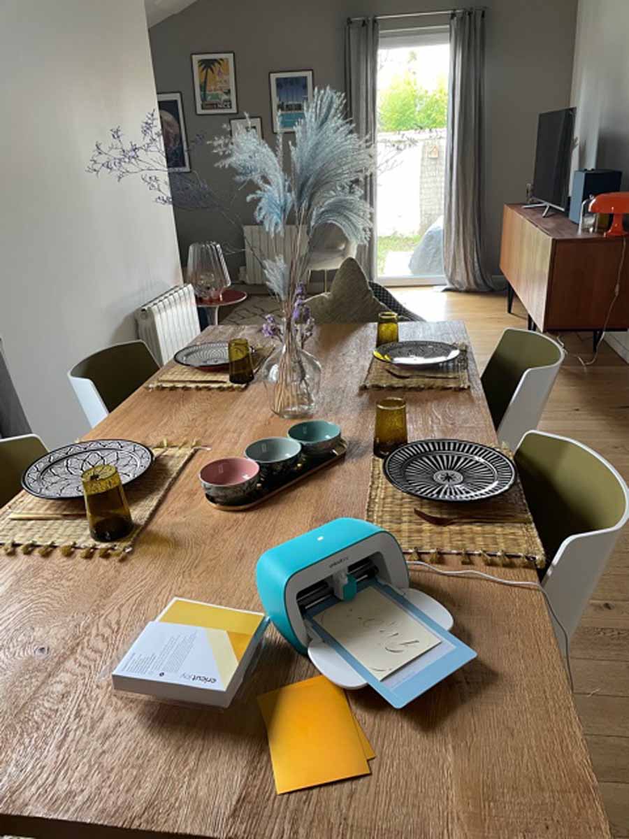 Amel Elwardi and her Cricut Joy dining room table setup